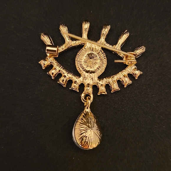 🧿 EVIL EYE Rhinestone & Simulated Gemstone Teardrop Protection Brooch Pin - Picture 3 of 4
